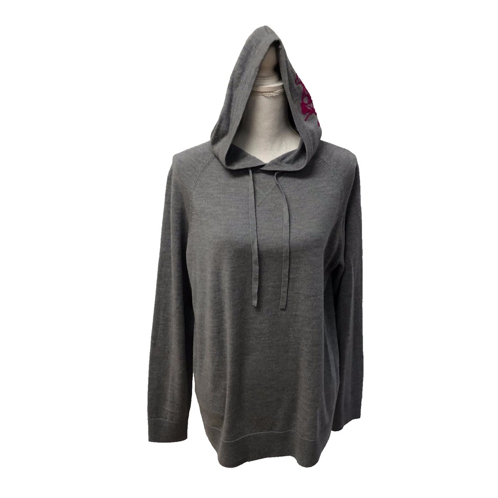 G Fore Wool Sweater Jumper Womens Medium Gray Hooded Pullover Embroidered Cozy